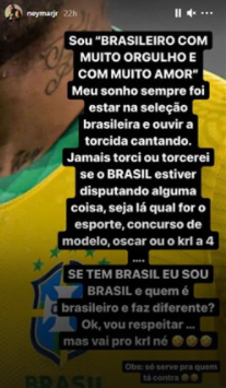 "Neymar" upset post on IG stories
